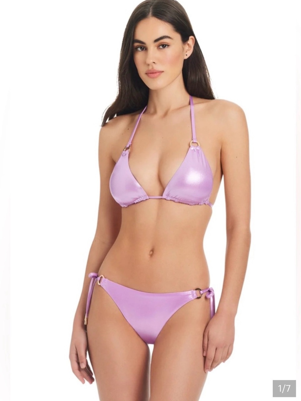 Red Carter Shimmer Lilac Tie-Side Triangle Bikini Set
